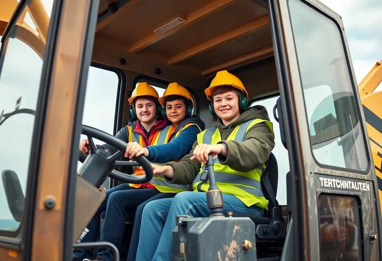 Students operating heavy equipment during training