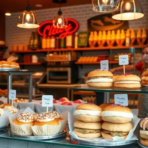 A colorful display of baked goods and sandwiches at Henri's Bakery in Atlanta.