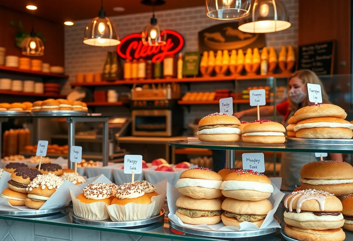 A colorful display of baked goods and sandwiches at Henri's Bakery in Atlanta.
