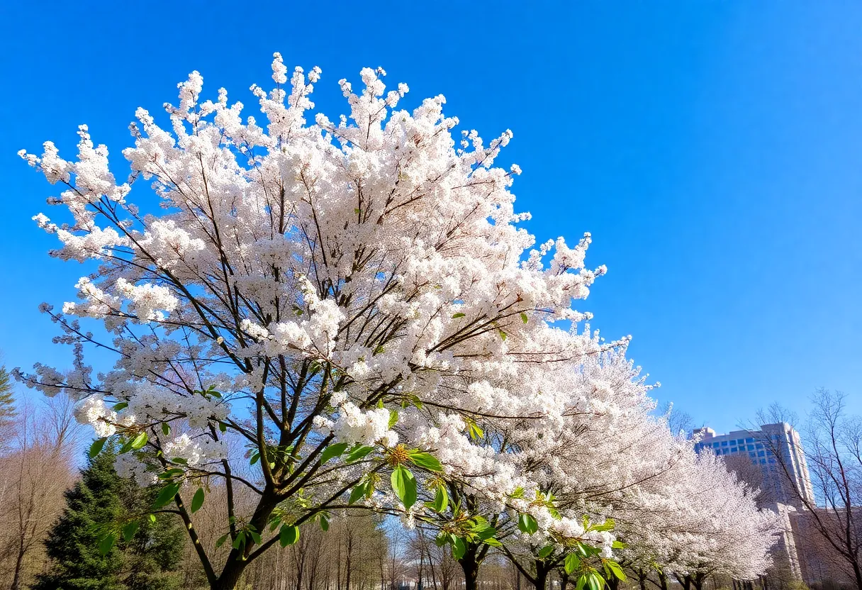 Spring landscape in Atlanta showcasing blooming trees