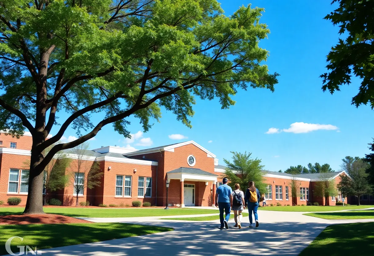 Students walking on a high school campus in Georgia.