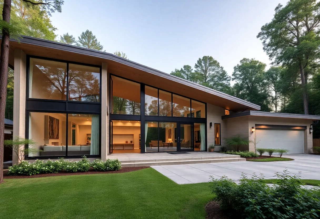 Exterior view of a mid-century modern home in Vinings, Atlanta