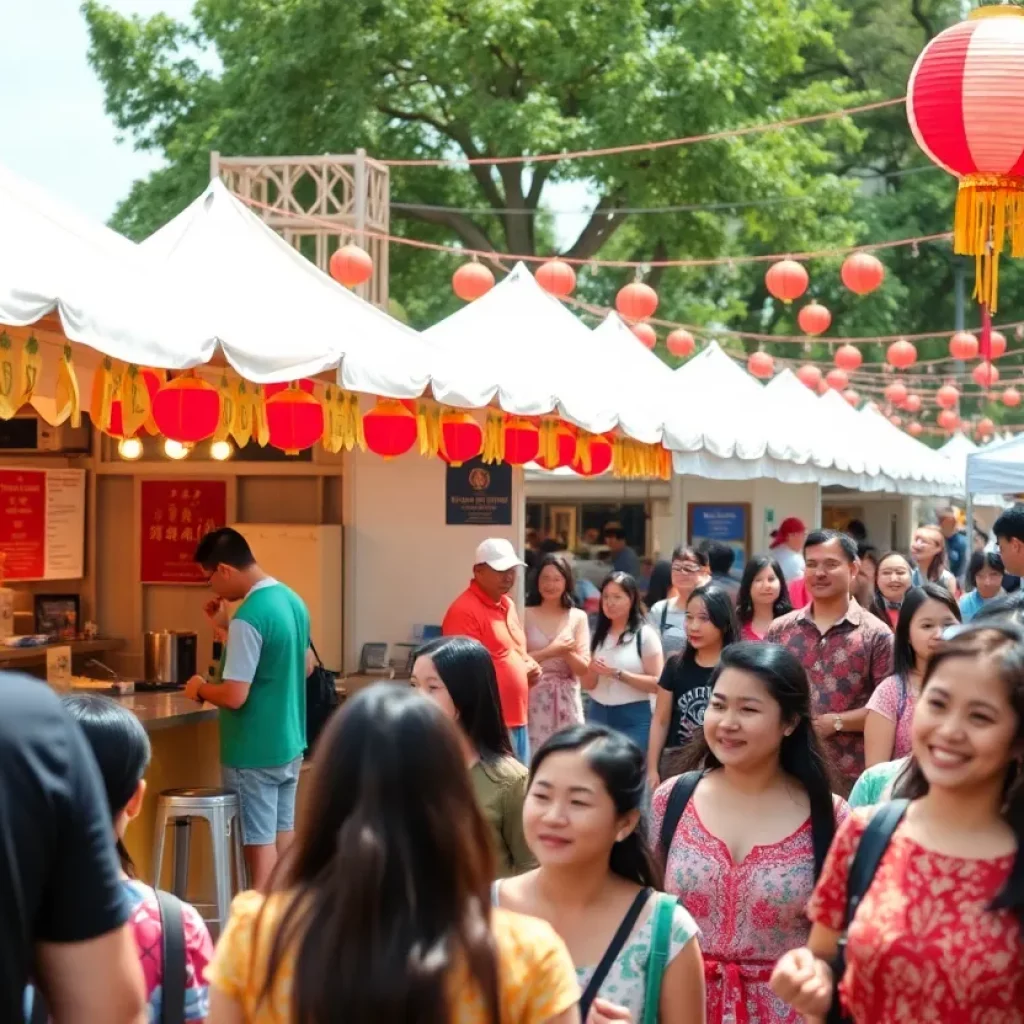 Crowd enjoying Panda Fest in Atlanta, featuring food stalls and cultural performances.