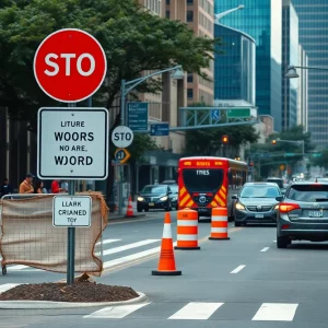 Construction and traffic management on Peachtree Street