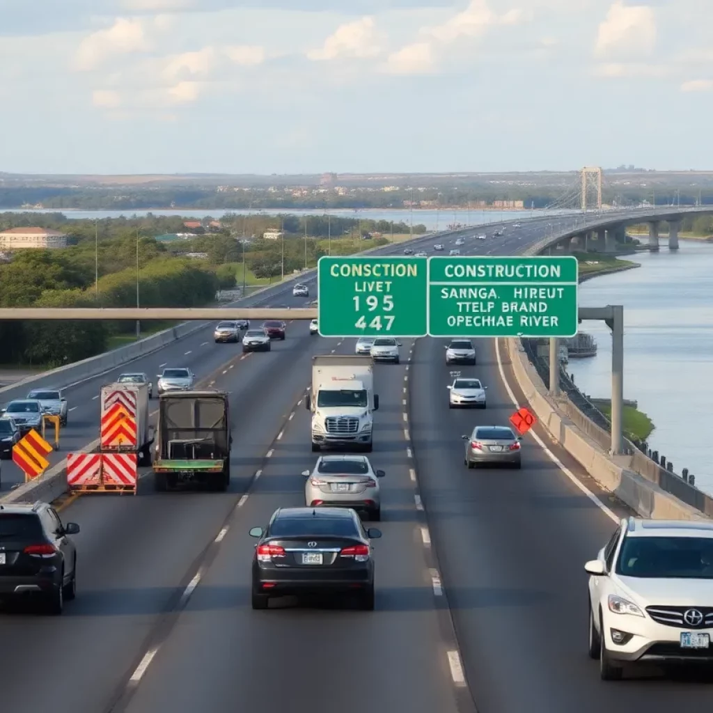Traffic congestion on I-95 due to construction in Savannah, Georgia