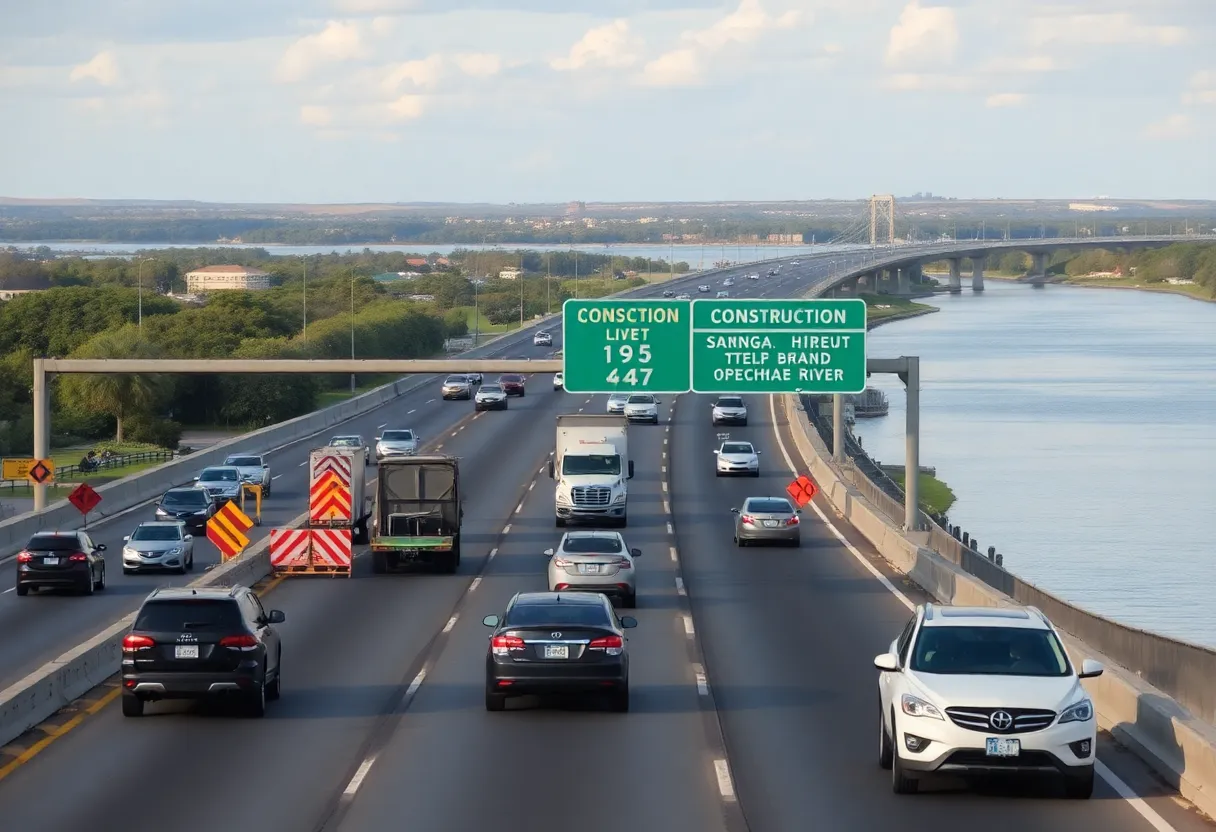Traffic congestion on I-95 due to construction in Savannah, Georgia