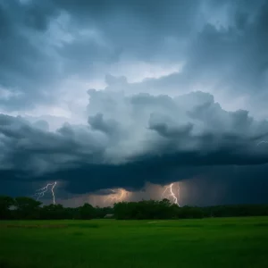 Dark storm clouds over Georgia indicating severe weather