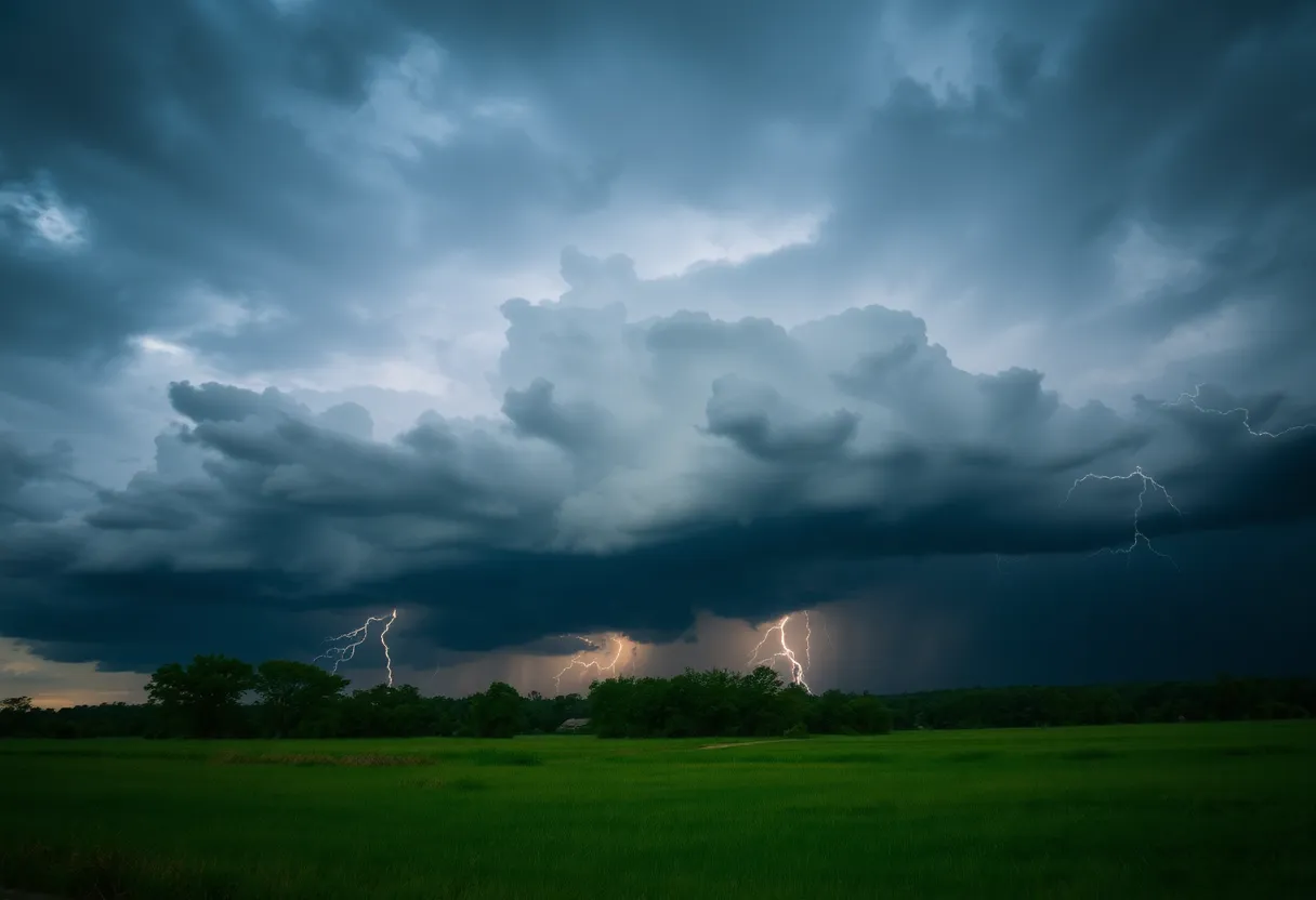 Dark storm clouds over Georgia indicating severe weather
