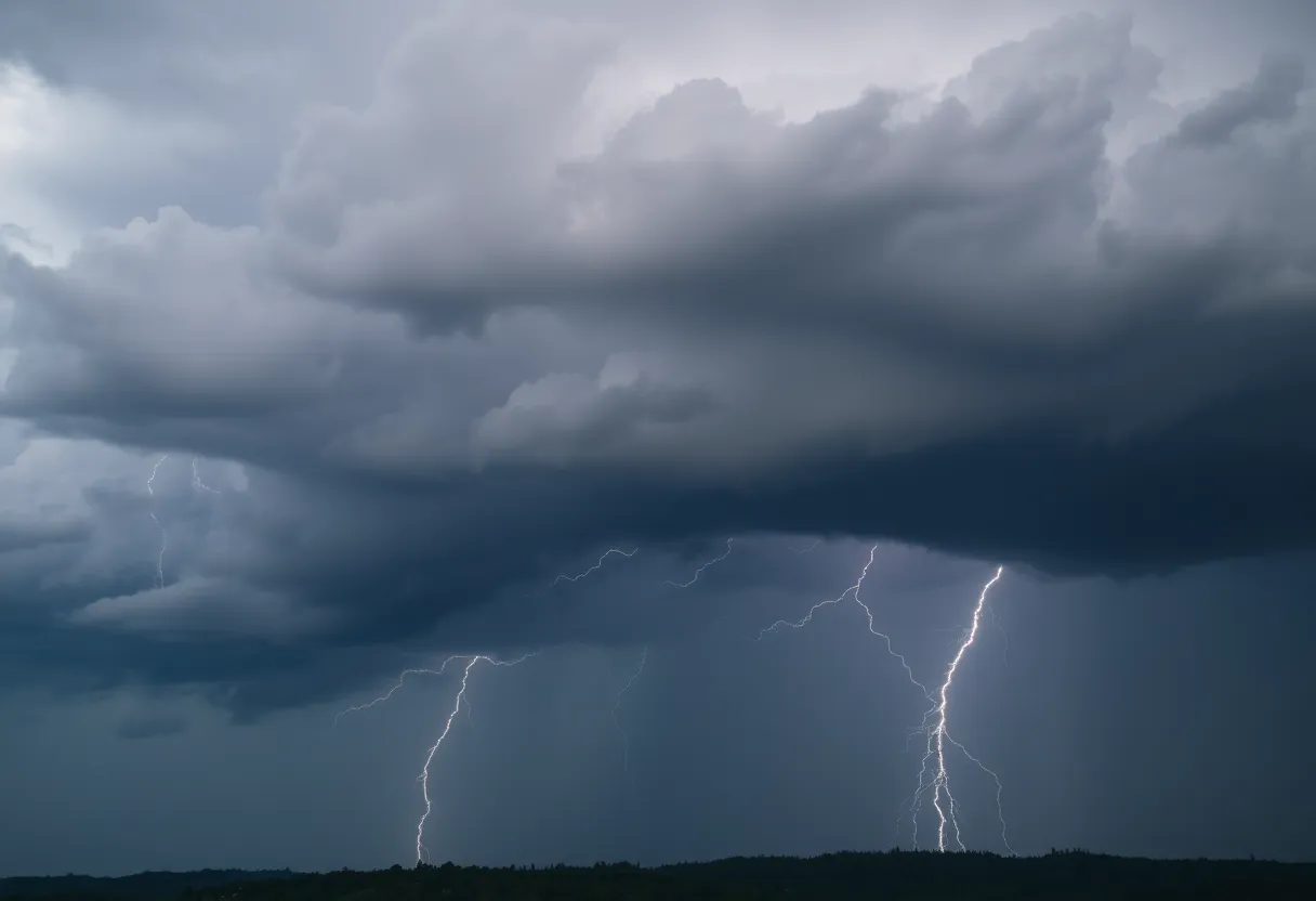 Storm clouds and lightning over western Georgia
