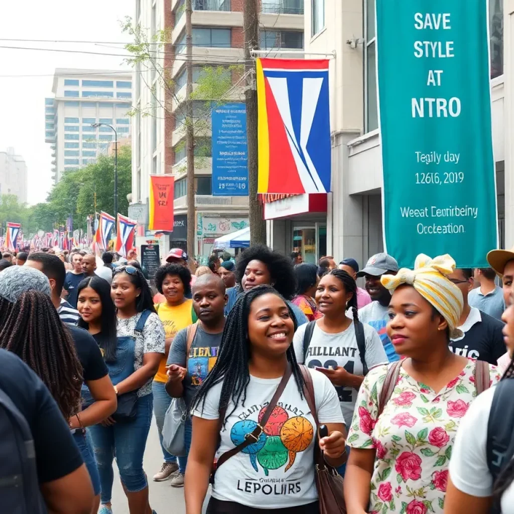A diverse group of local residents and vendors engaged during an Atlanta community event.