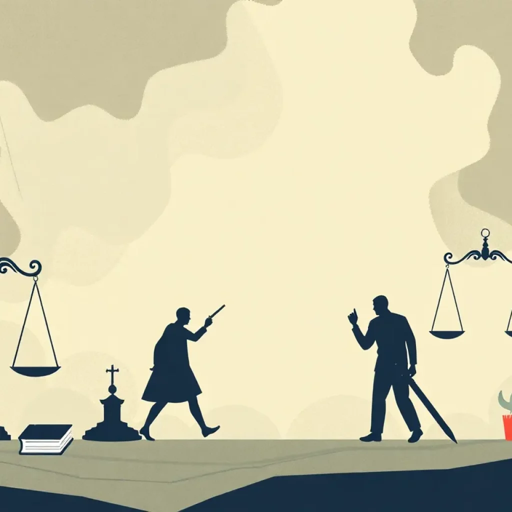 Abstract representation of justice and terrorism themes