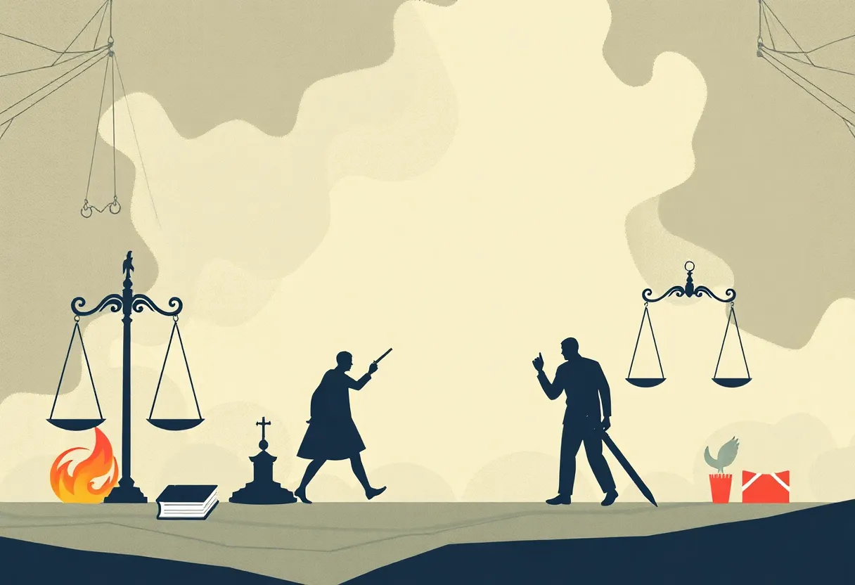 Abstract representation of justice and terrorism themes