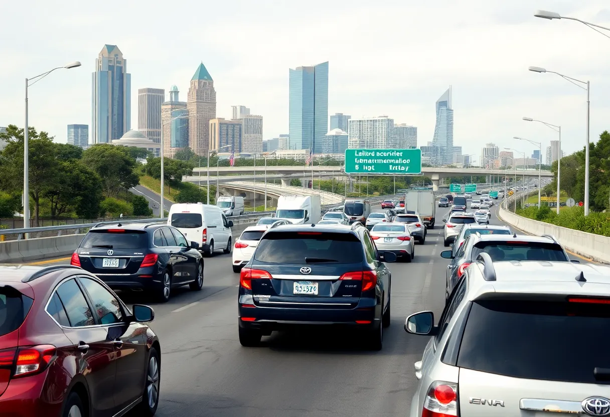 Heavy traffic on I-85 South near Midtown Atlanta