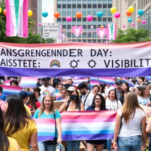 Celebration of Transgender Day of Visibility in Atlanta with diverse community members and decorations