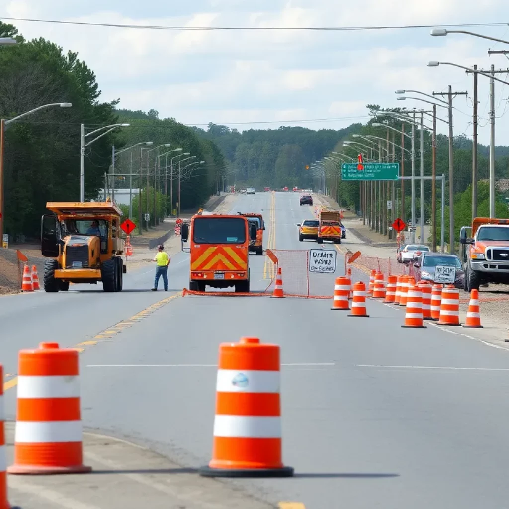 Construction workers working on Windy Hill Road improvements