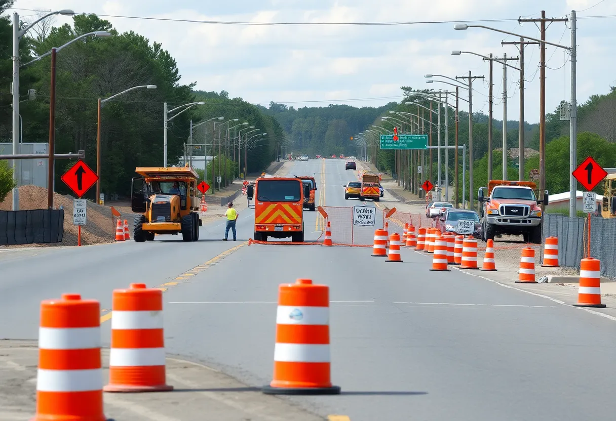 Construction workers working on Windy Hill Road improvements