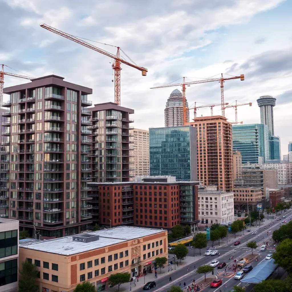 City skyline of Atlanta with apartment buildings under construction
