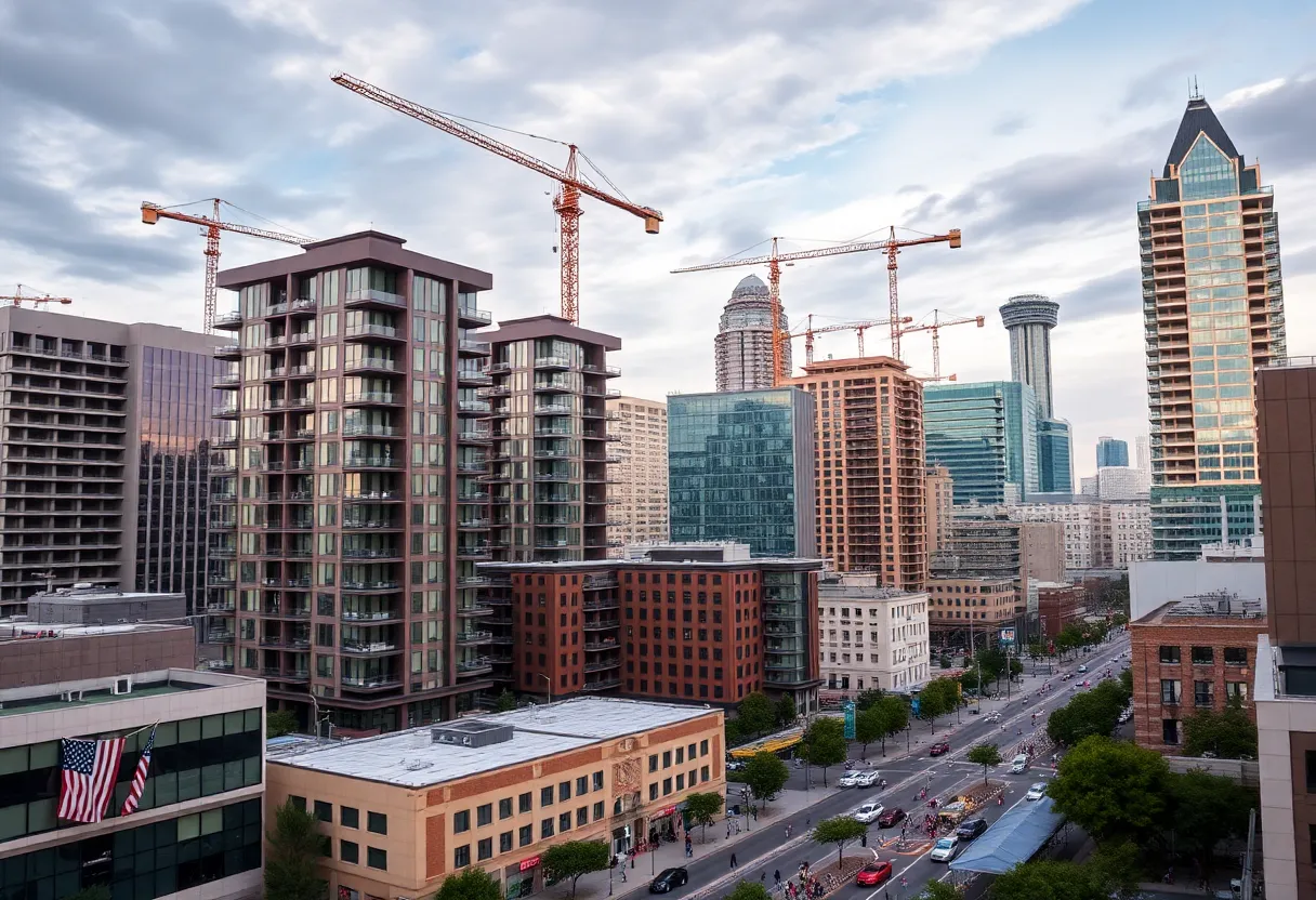 City skyline of Atlanta with apartment buildings under construction