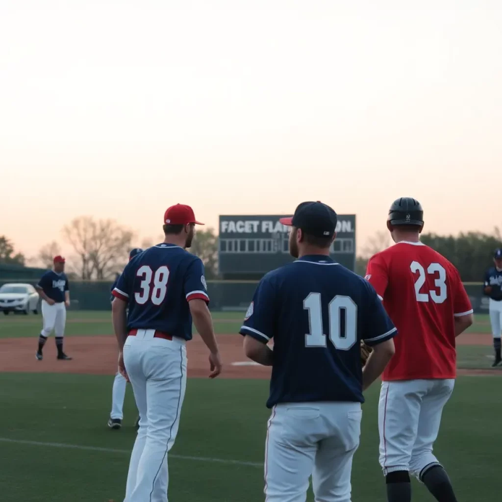 Baseball players in action during a competitive game