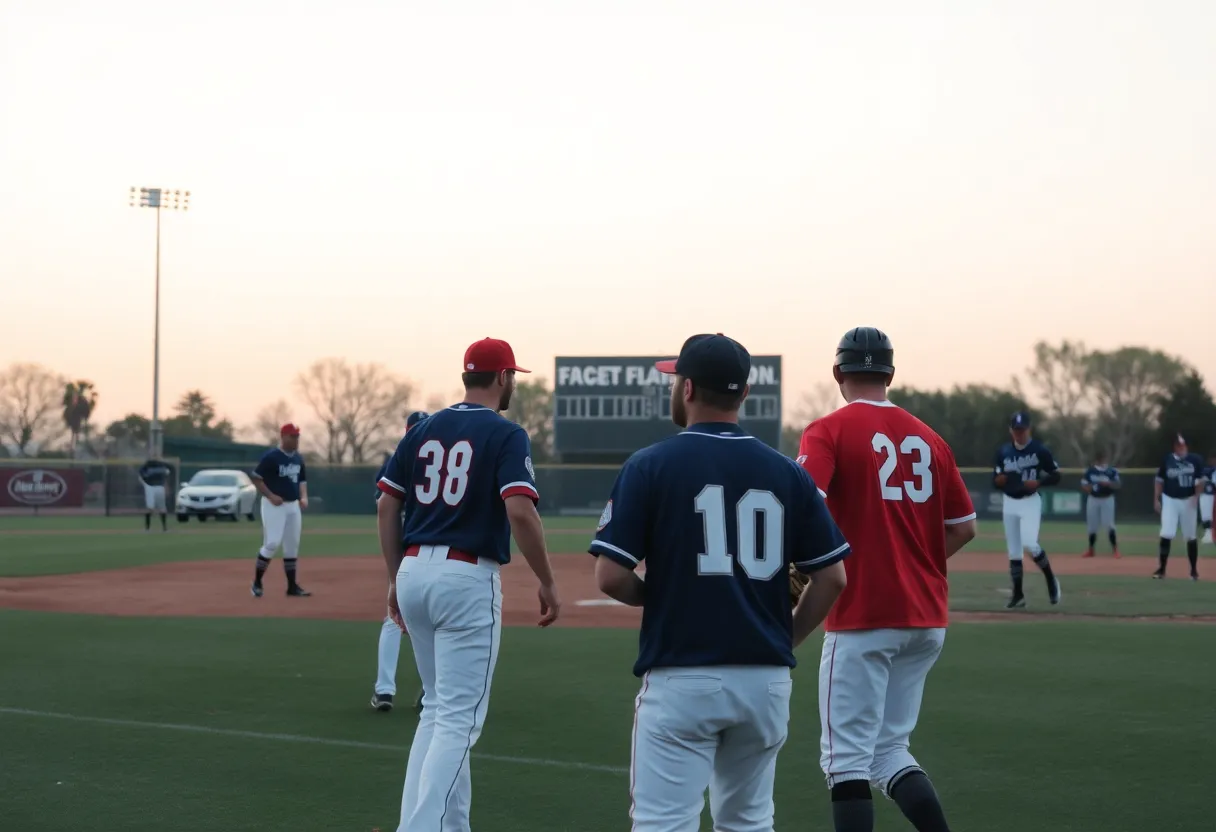 Baseball players in action during a competitive game