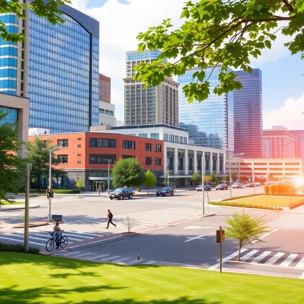 Cityscape of Atlanta with Central Avenue and a park.