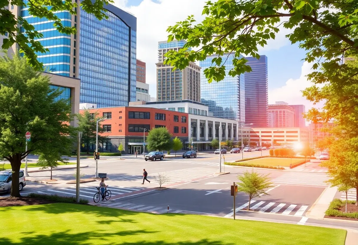 Cityscape of Atlanta with Central Avenue and a park.