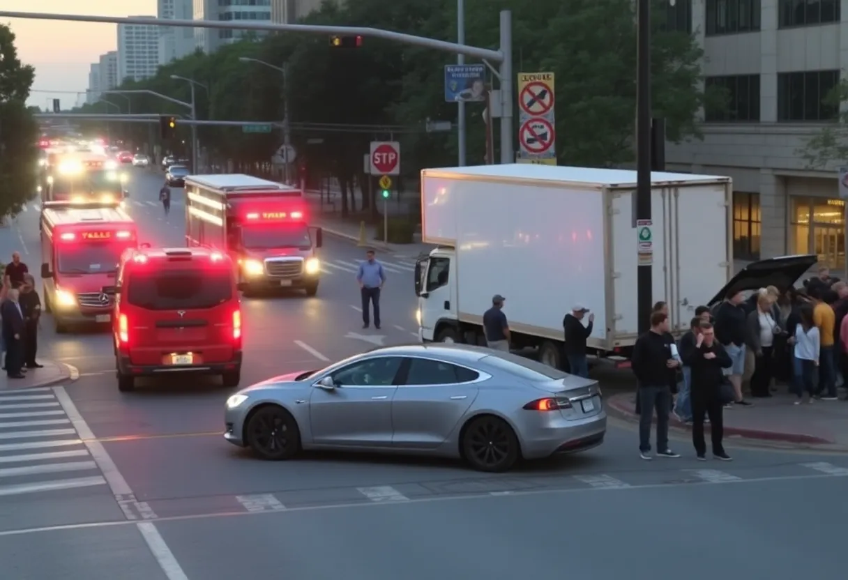 Scene of a tragic crash in Midtown Atlanta involving a Tesla and a box truck.