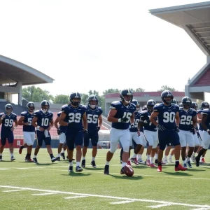 Atlanta Falcons players practicing on the field