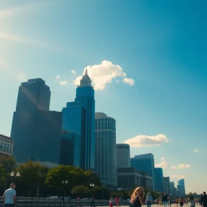 Atlanta skyline during a heat wave showing clear skies.
