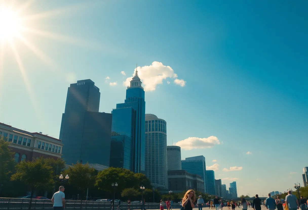 Atlanta skyline during a heat wave showing clear skies.