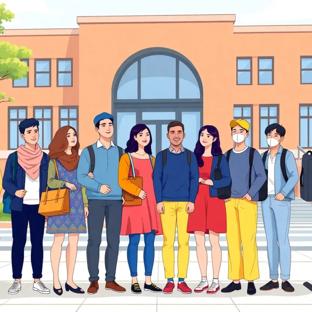 Group of diverse international students united to support each other during visa troubles.
