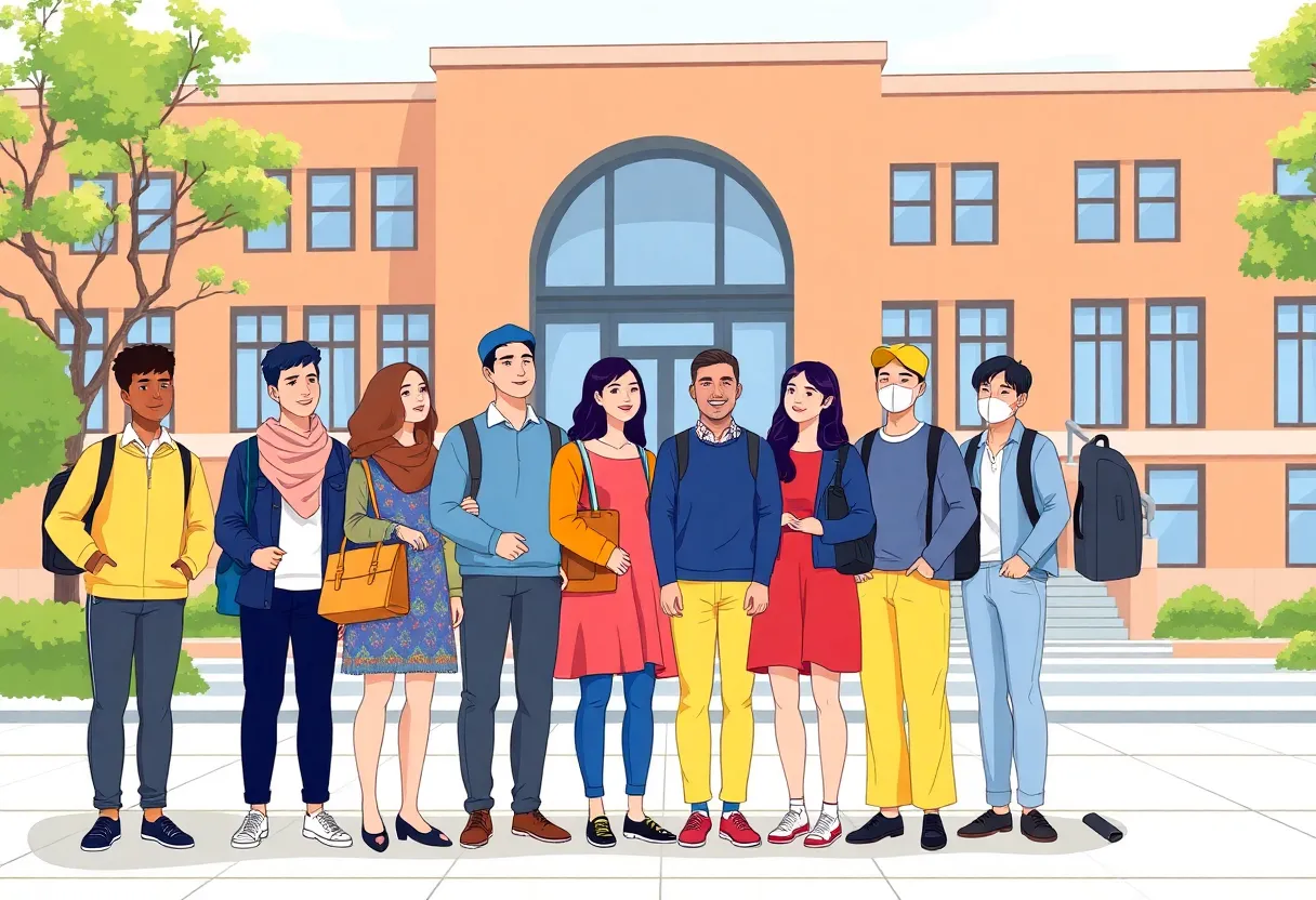Group of diverse international students united to support each other during visa troubles.