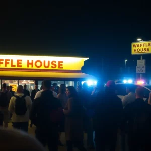 Police presence at a Waffle House following a shooting incident