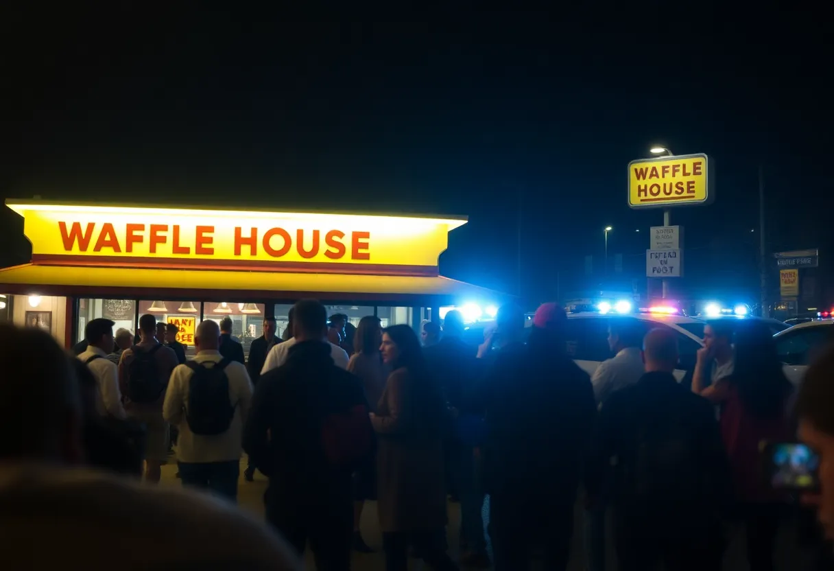 Police presence at a Waffle House following a shooting incident