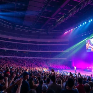 Stadium filled with fans at a concert