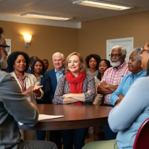 Diverse group discussing community issues in Georgia