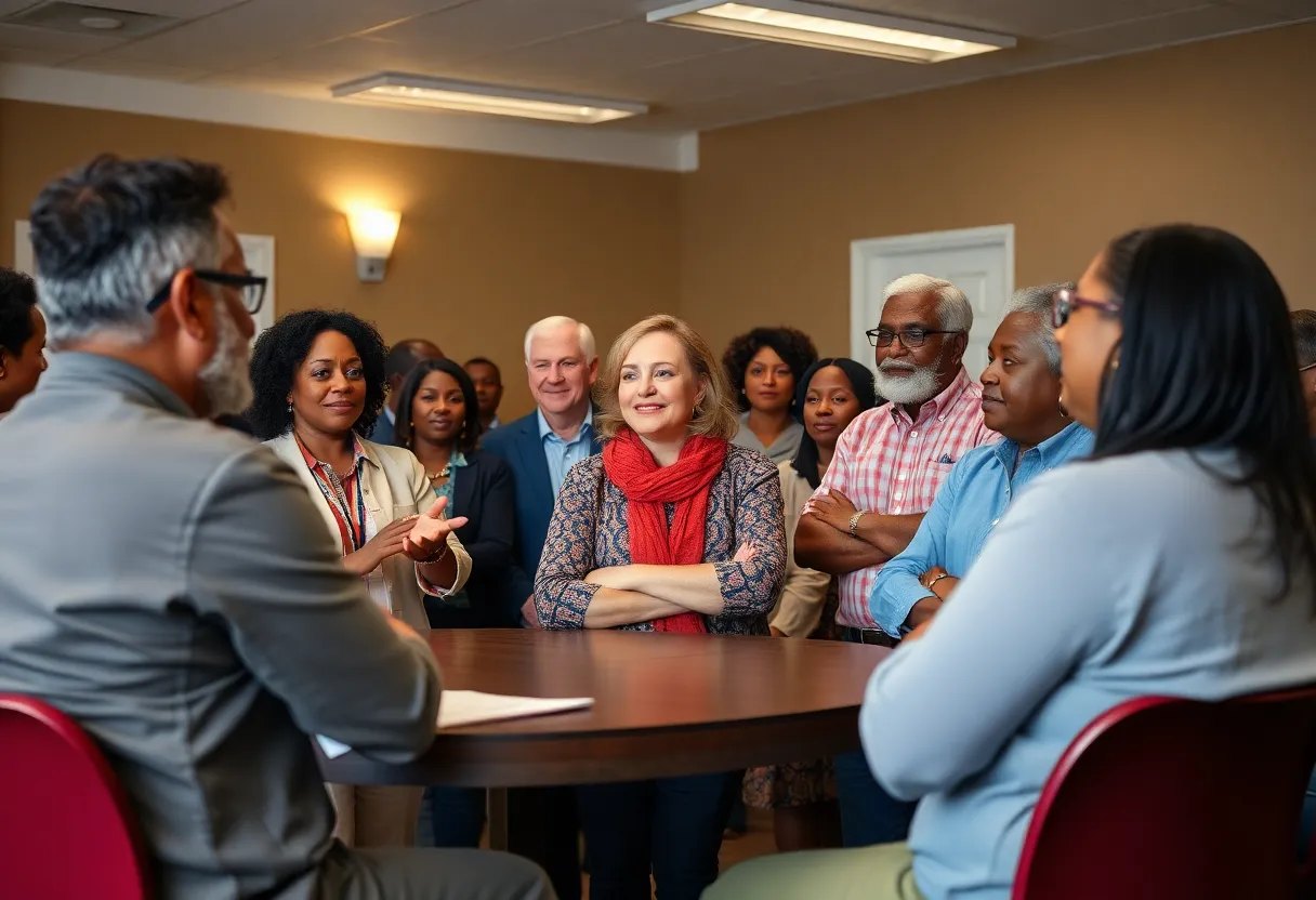 Diverse group discussing community issues in Georgia
