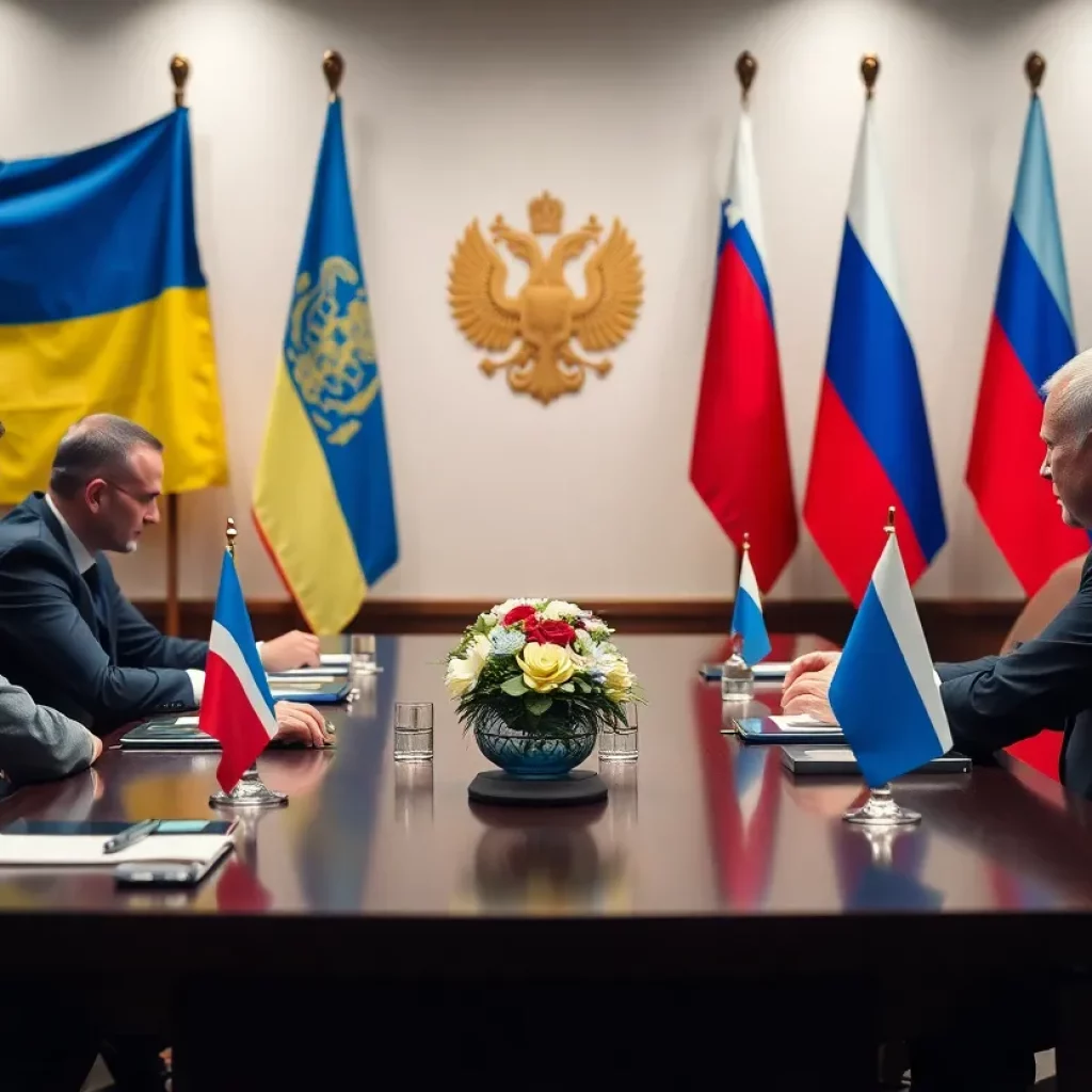 Symbolic representation of Ukraine and Russia peace talks.