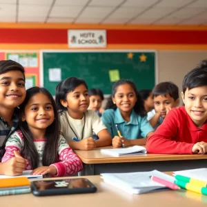 Classroom with diverse students and educational materials