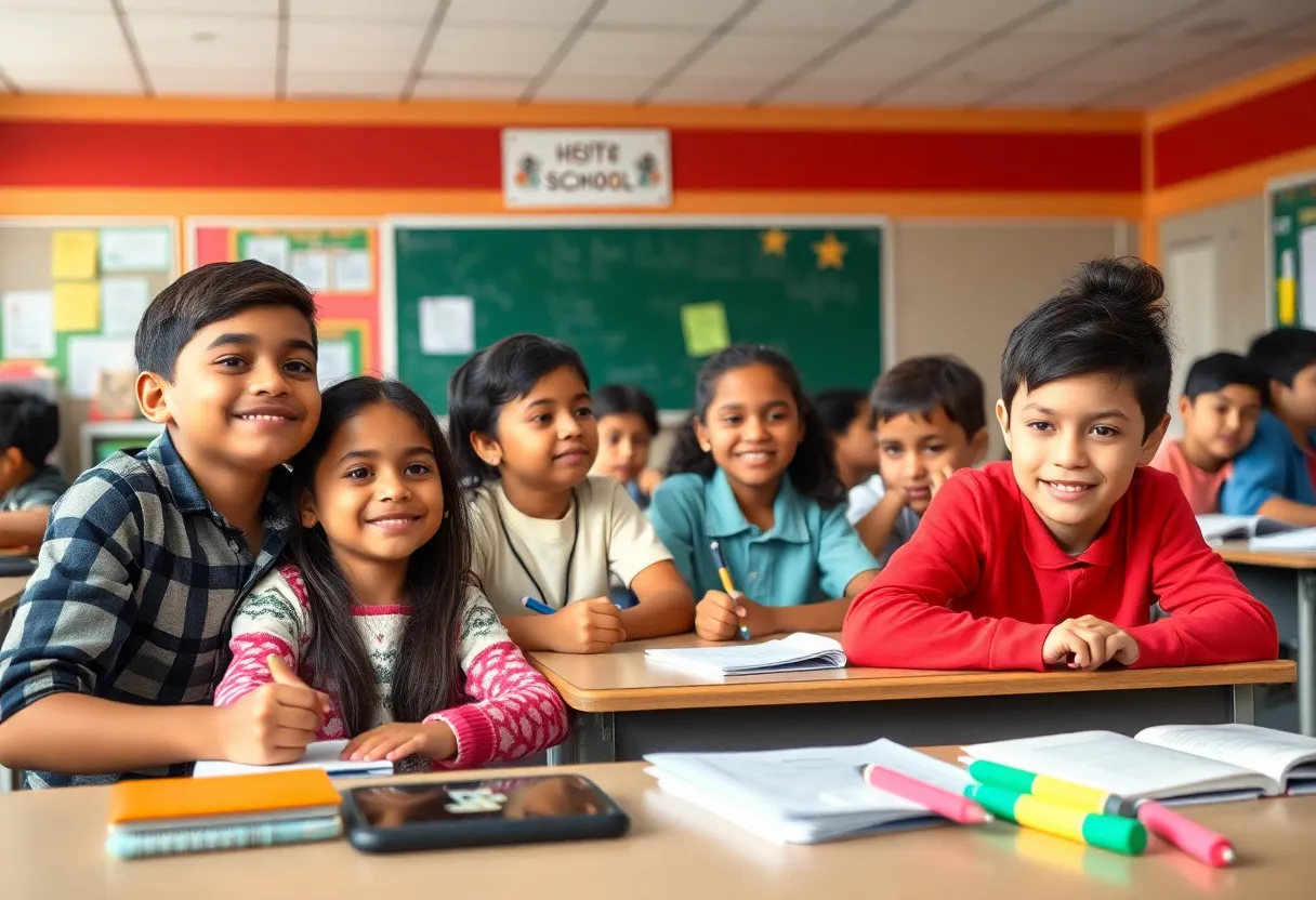 Classroom with diverse students and educational materials