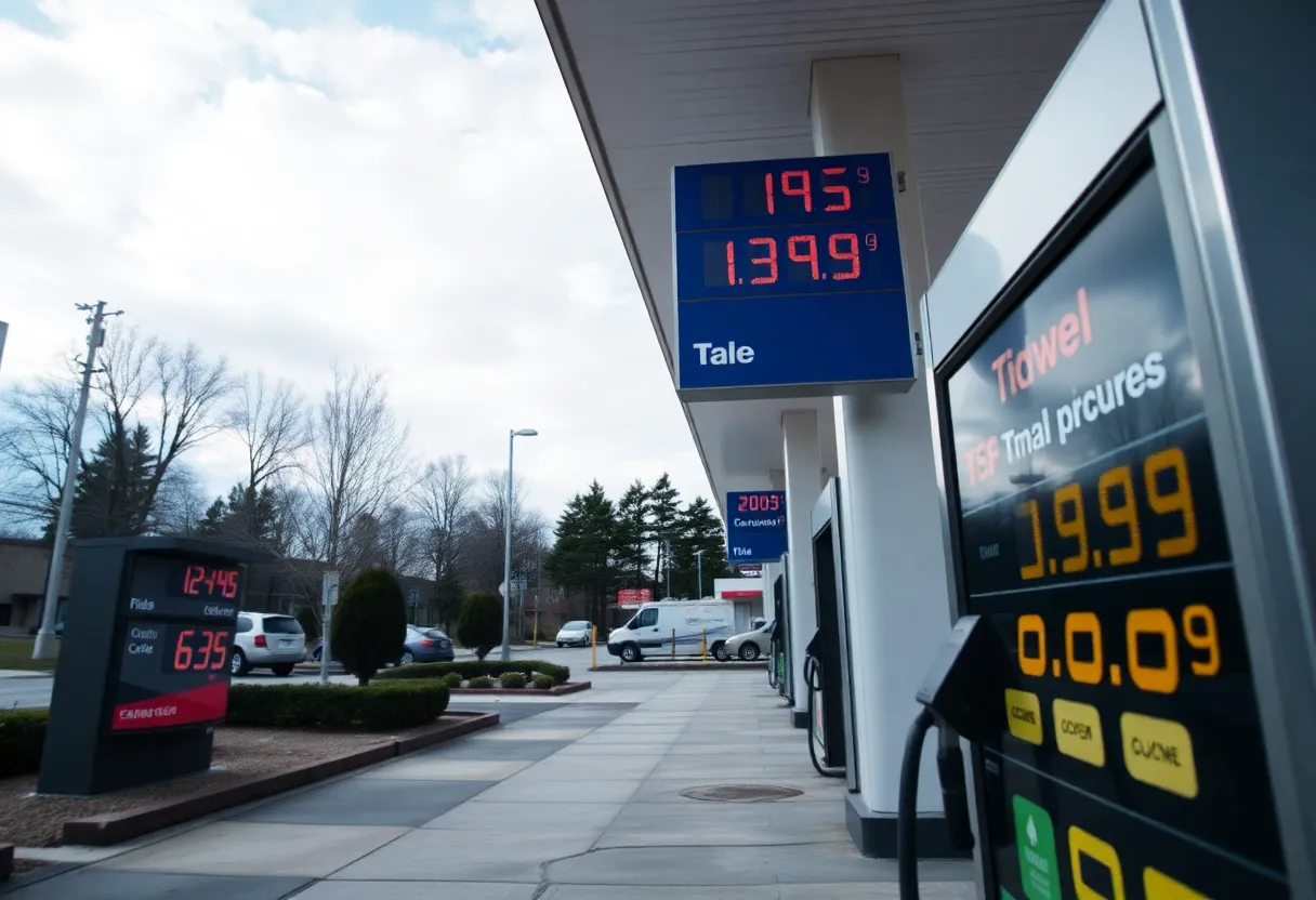 Gas station sign showing fluctuating fuel prices