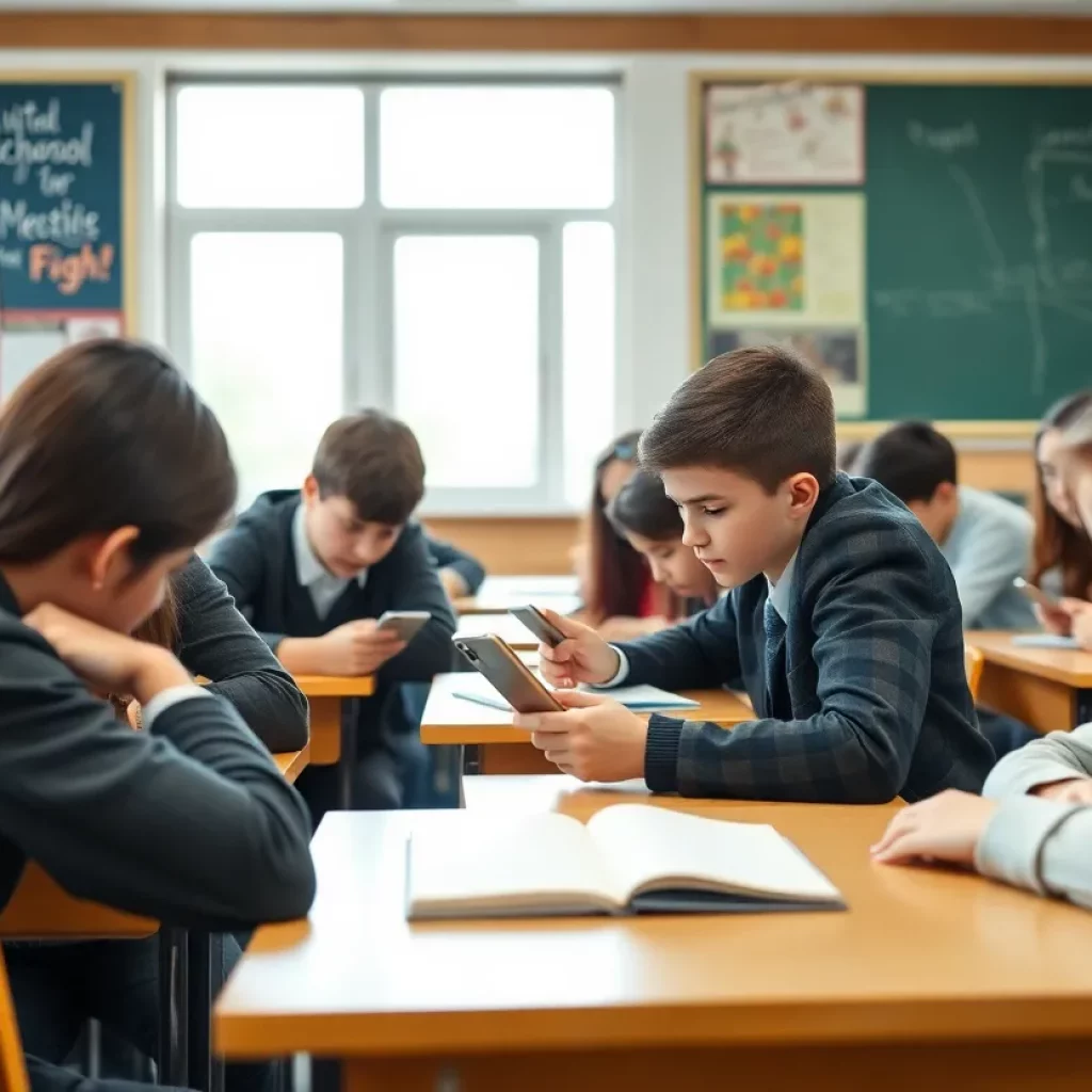 Classroom without cellphones, highlighting focus on education