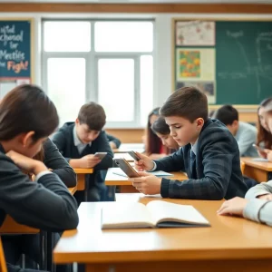 Classroom without cellphones, highlighting focus on education