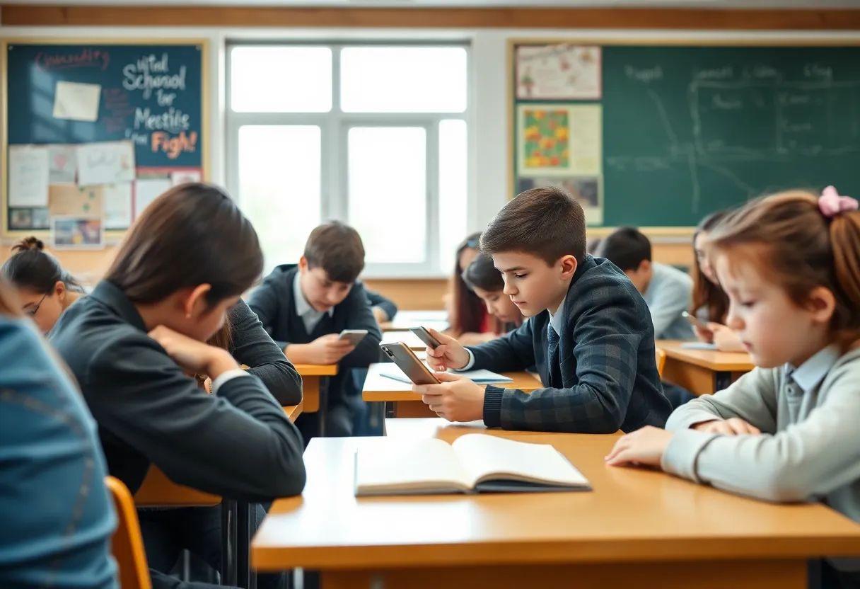 Classroom without cellphones, highlighting focus on education
