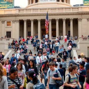 Georgia State Capitol with educators and students