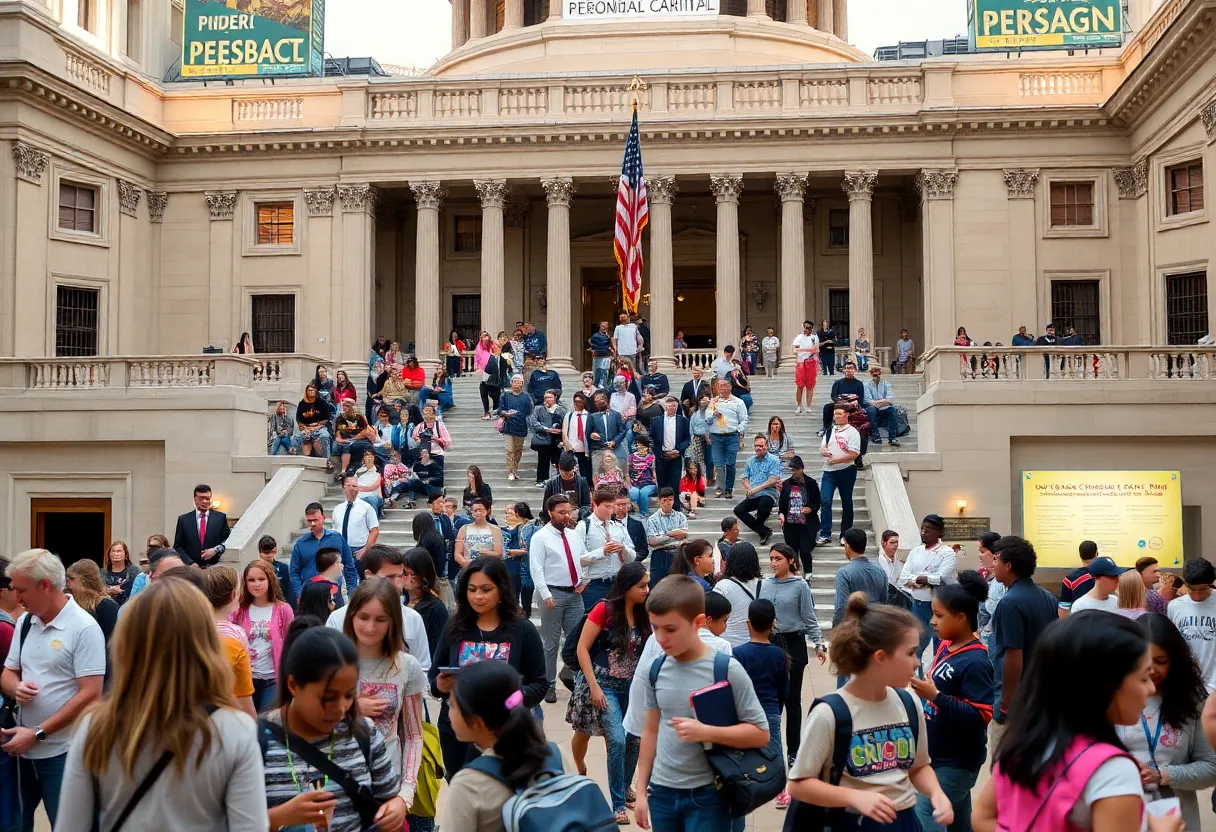 Georgia State Capitol with educators and students
