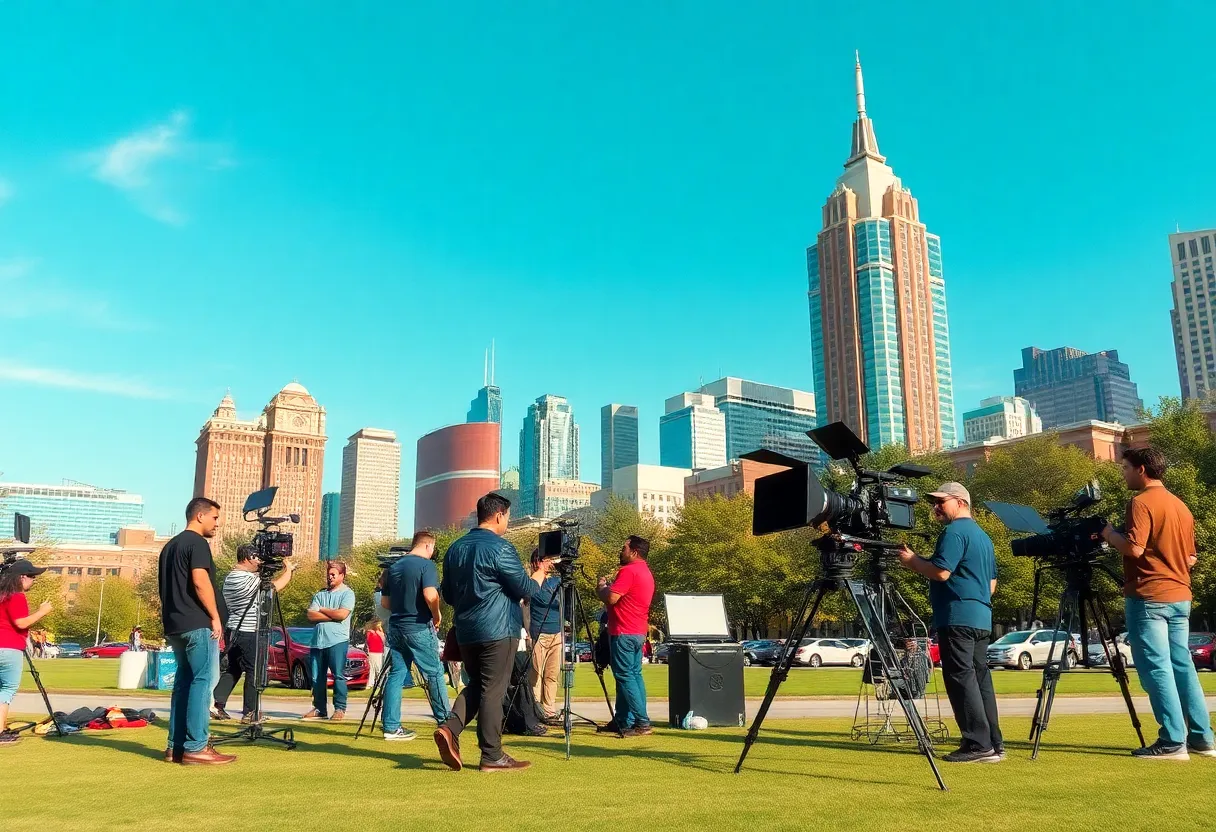 Film crew working on a set in Atlanta, Georgia