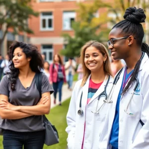 Campus scene of Georgia Southern University with students studying and interacting.