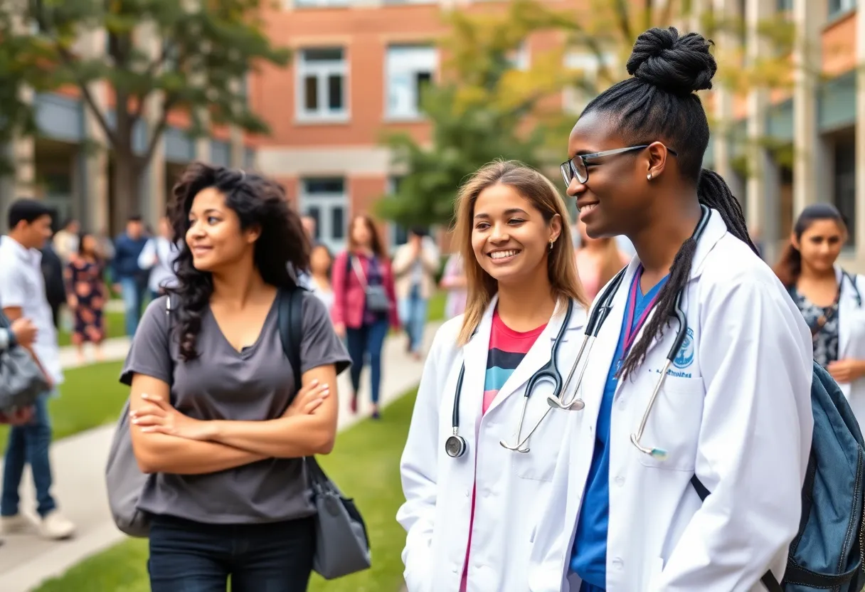 Campus scene of Georgia Southern University with students studying and interacting.