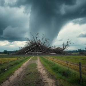 A tornado ravaging through the Georgia countryside